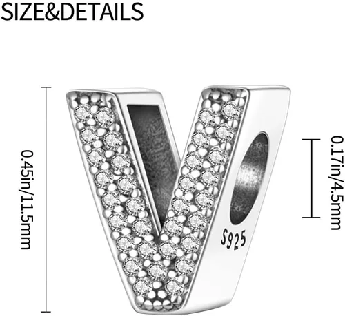 Vista 3 de Dijes con iniciales del alfabeto, letras de la A a la Z, plata de ley 925, circonitas cúbicas, colgantes para Pandora, pulseras europeas, collar