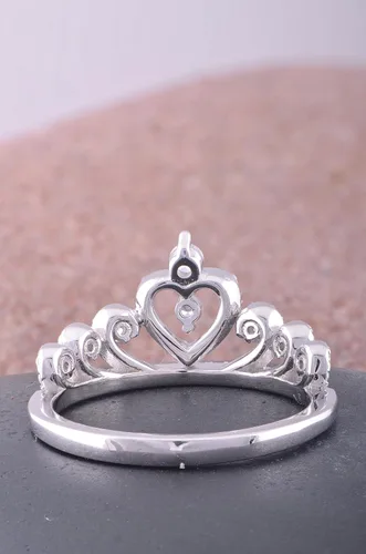 Vista 5 de Anillo de corona y corazón de plata esterlina y circonio cúbico, rodiado-plateado, 9