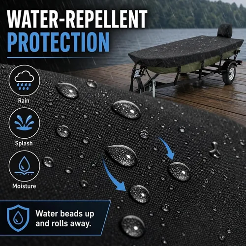 Vista 2 de Jon Boat Cover 16ft Beam Width up to 75",with Motor Cover,Black