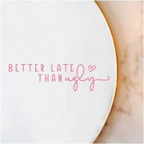 Vista 9 de 2 calcomanías de espejo con texto en inglés "Better Late Than Fe", calcomanías de espejo para pared, decoración de habitación de niña, decoración