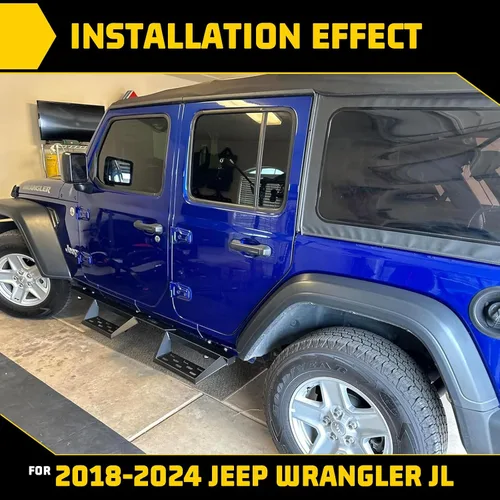 Vista 2 de Estribos laterales compatible con Jeep 2018-2025 Wrangler JL JLU Unlimited 4 puertas, solo 4 puertas, color negro mate con recubrimiento en polvo