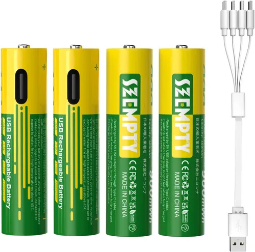 Vista 8 de Paquete combinado de baterías recargables AA y AAA, 1.5 V USB-C de litio doble A 3400 mWh y triple A de 900 mWh con cable 4 en 1 de carga rápida