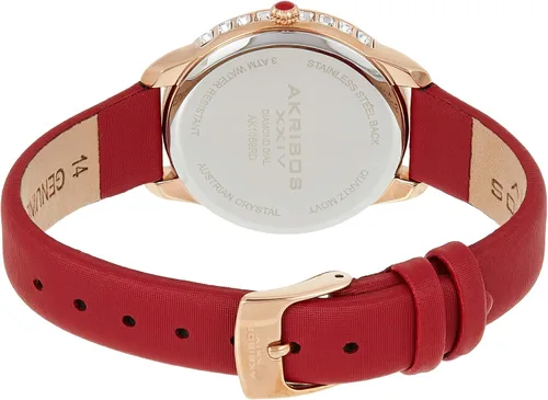 Vista 2 de Akribos AK1059 - Reloj con 3 marcadores de diamantes auténticos, correa de piel cómoda, cuarzo japonés