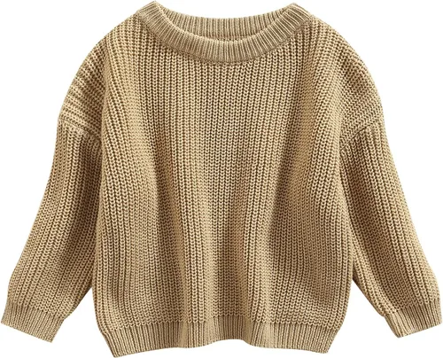 Vista 8 de Karwuiio Suéter de punto para bebé, niña, niño, cuello redondo, manga larga, sudadera para otoño e invierno A-gris