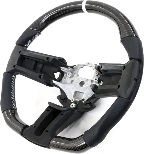 Vista 22 de IKON MOTORSPORTS, Volante compatible con Ford Mustang 2010-2014, Kit de reemplazo de cuerpo de volante en fibra de carbono y cuero con costura azul