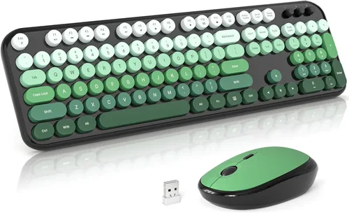 Vista 20 de MOFII Combo de teclado y mouse inalámbricos, teclado retro de máquina de escribir de 2.4 GHz, tamaño completo, lindos ratones inalámbricos, dongle