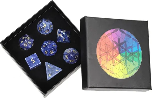 Vista 14 de Nupuyai Juego de dados poliédricos D&D de cristal de cuarzo rosa curativo con caja para Calabozos y Dragones, juego de 7 dados de mesa para RPG MTG