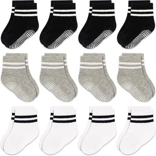 Vista 12 de GRPSKCOS Calcetines Antideslizantes para Bebés 12 Pares Calcetines Antideslizantes para Niños Pequeños de 0-7 Años Infantes Niños Pequeños Niños