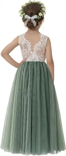 Vista 23 de 2Bunnies - Vestido de fiesta con tutú de tul, espalda de encaje de rosa, tipo A, para niñas Maxi sin mangas de encaje