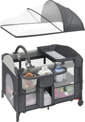Vista 7 de Cuna de bebé de 5 en 1 para poner junto a la cama con tubo de columpio que se convierte en cuna, cuna con colchón, cambiador de pañales desmontable
