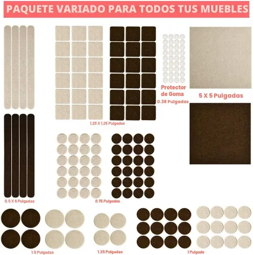 Vista 2 de Almohadillas de Fieltro para Muebles de Dos Colores - Tamaño Variado, 165 Piezas. Almohadillas Autoadhesivas con Topes Transparentes de Reducción