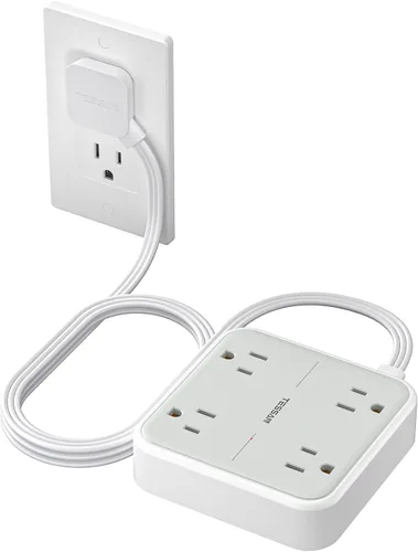 Vista 19 de TESSAN Cable de extensión plano protector de sobretensiones de 1 pie, regleta de enchufe con anillo con 4 tomas, 3 puertos USB (1 USB C), protección