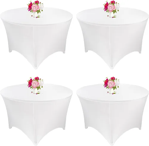 Vista 21 de Paquete de 8 Manteles Redondos de Spandex Beige de 5 Pies 60" Cubierta de Mesa Elástica Redonda Mantel de Mesa Redondo Lavable Resistente a Arrugas