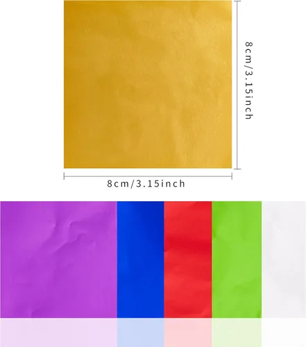 Vista 2 de 600 unidades de papel de aluminio de papel de aluminio para dulces de chocolate, papel cuadrado para dulces, envoltorios de papel de lata
