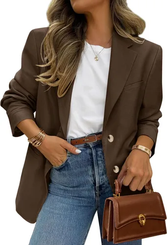 Vista 13 de PRETTYGARDEN Blazers 2026 para mujer casual de negocios Caqui oscuro