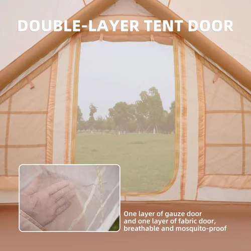 Vista 5 de Tienda de campaña inflable con toldo, tienda de campaña para 4 a 6 personas, 4 estaciones, instalación rápida de 5 minutos, impermeable, resistente