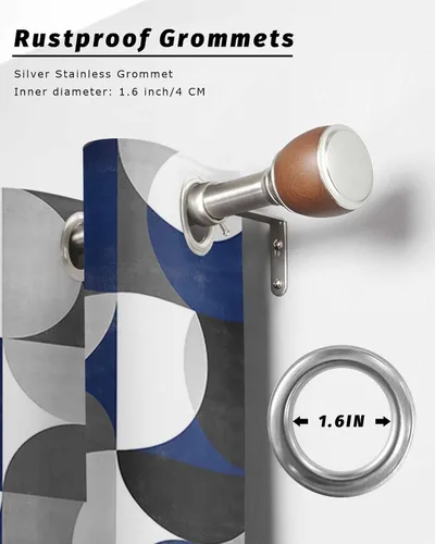 Vista 6 de Abstract Geomrtry Outdoor Curtains for Patio Waterproof Drapery,Grommet Window Curtain Drapes for Living