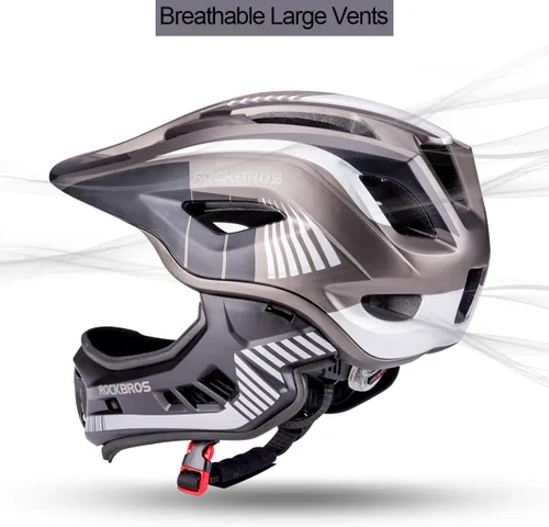 Vista 7 de ROCKBROS Casco integral para niños Cascos de bicicleta para niños Casco ligero de bicicleta de montaña para niños pequeños Desmontable para MTB BMX