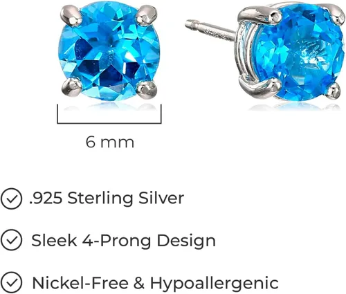 Vista 29 de Amazon Essentials Aretes redondos de plata de ley con piedra natal (anteriormente colección Amazon)