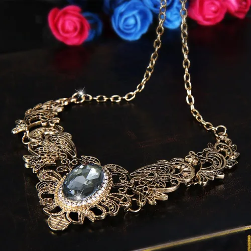 Vista 2 de BriLove Collar con diseño floral de cristal de inspiración vintage para mujer