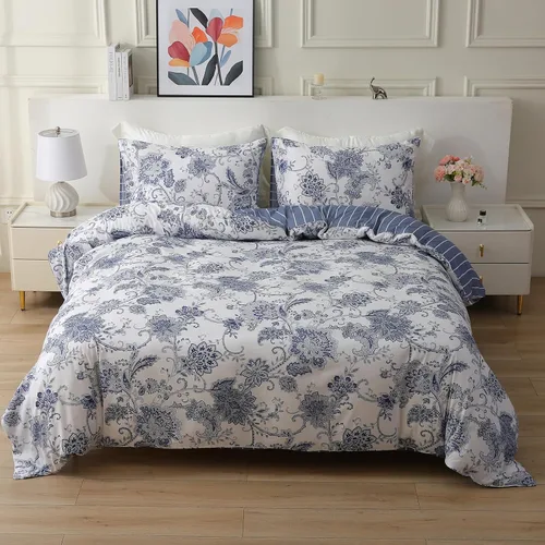 Vista 24 de ABREEZE Juego de funda de edredón tamaño individual con cierre de botón, 100% algodón egipcio, juego de ropa de cama floral de granja, color rosa, 3