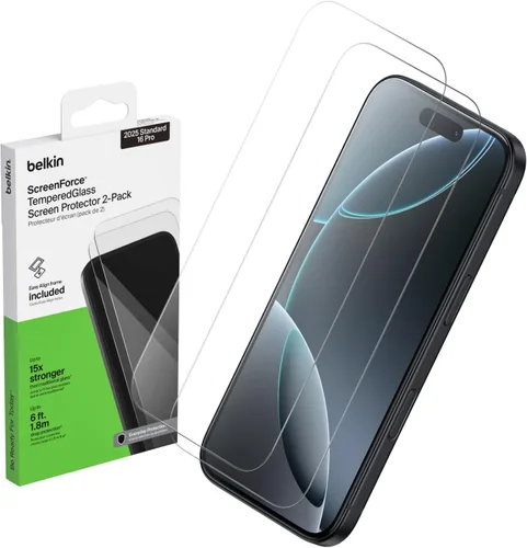 Vista 8 de Belkin ScreenForce - Protector de pantalla de vidrio templado para iPhone Air, resistente a los arañazos con bandeja de fácil alineación incluida