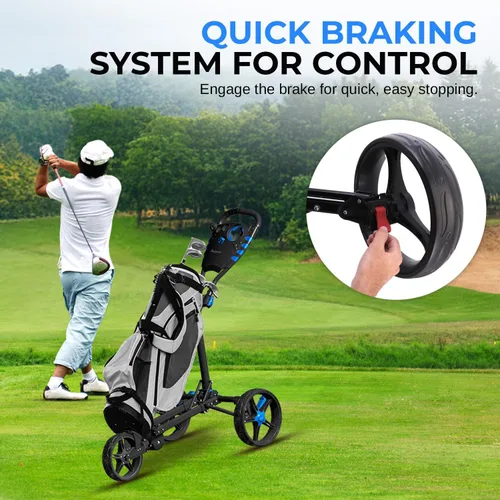 Vista 6 de SereneLife Carrito de Golf Ligero y Plegable - Carrito de Empuje de Golf Plegable de Aluminio con Mango Ajustable, Correas Elásticas para Bolsa