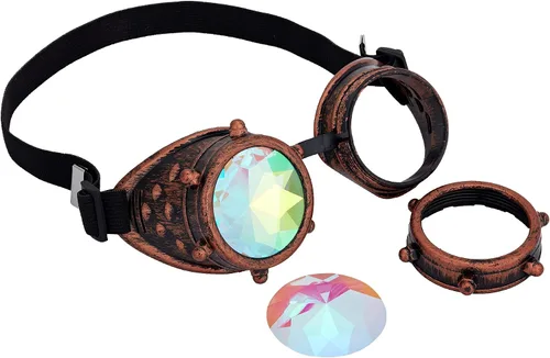 Vista 4 de Gafas de caleidoscopio para Raves Trippy psicodélico Steampunk con lentes de cristal de difracción de prisma arcoíris