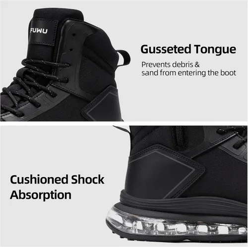 Vista 6 de Men's Waterproof Work Tactical Boots Side Zipper Hiking Combat Military Boots Non Slip Lightweight 6 Inches Negro