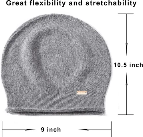 Vista 4 de jaxmonoy Gorro de punto holgado de cachemira para mujer, gorro de invierno suave y cálido de lana para mujer