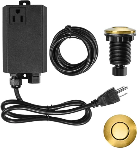 Vista 22 de Kit de interruptor de aire para eliminación de basura, doble salida, desagüe de fregadero, acero inoxidable negro, botón de encendido/apagado, pieza