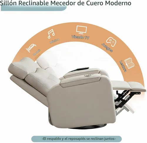 Vista 3 de Sillón reclinable giratorio eléctrico con masaje y calor, sillón reclinable