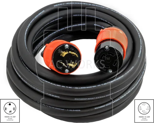 Vista 2 de AC WORKS Cable de extensión de goma para generador 10/4 NEMA L14-30 30Amp 125/250Volt (50FT)