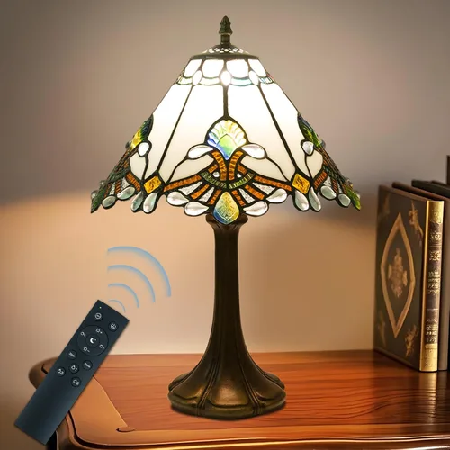 Vista 10 de JHuiLap Lámpara de mesa estilo Tiffany de 12 pulgadas, lámpara barroca de vidrieras con control remoto, regulable continua y 3 temperaturas