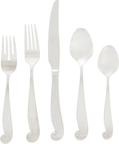 Vista 5 de Ginkgo International LaMer - Juego de cubiertos de 42 piezas con acabado de espejo inoxidable 18/10, servicio para 8 Plus 2 piezas