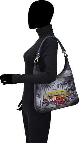 Vista 5 de Anna by Anuschka Hobo clásico grande de cuero genuino para mujer, pintado a mano exterior