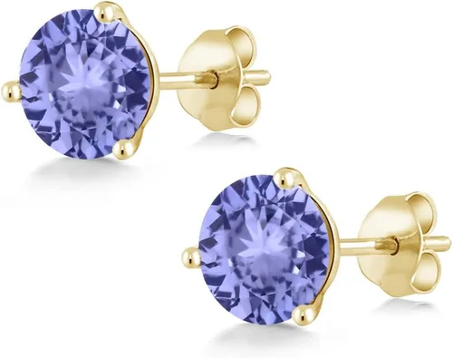 Vista 22 de Gem Stone King Aretes de oro de 14 quilates, 0.236 in, piedra natal redonda, Martini, 3 puntas, aretes de oro para mujer