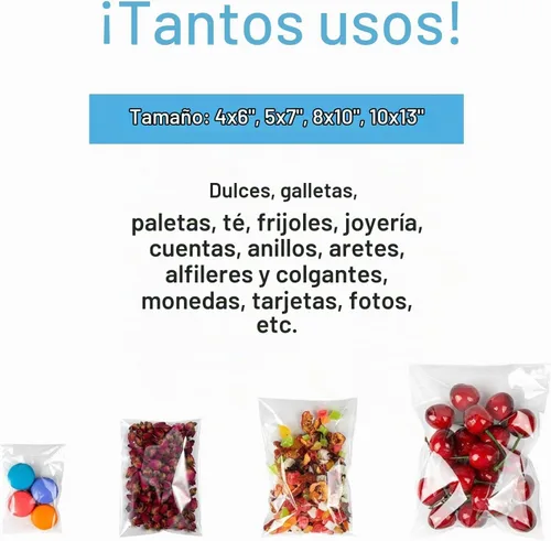 Vista 7 de Geyoga 120 piezas 4 tamaños Bolsas de celofán transparentes de plástico resellables autoadhesivas para dulces, galletas, envoltorio decorativo