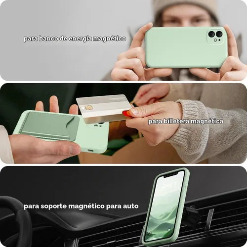 Vista 3 de Funda magnética de silicona para iPhone 11, compatible con MagSafe, protección completa de la cámara, protector de pantalla, delgada, a prueba