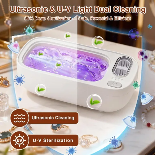 Vista 6 de Limpiador ultrasónico de joyería Risirica, limpiador ultrasónico profesional de 49KHz para anteojos, temporizador digital de 4 modos, limpiador