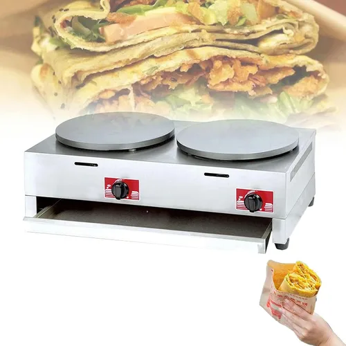 Vista 11 de Máquina para hacer crepas redonda comercial con antiadherente, base de cocción de acero inoxidable con temperatura ajustable, máquina de plancha