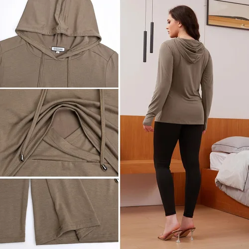 Vista 123 de GINKANA Sudadera con capucha para mujer, manga larga, lactancia materna, ropa casual