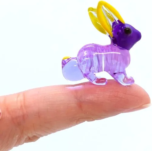 Vista 11 de Micro figuras de conejo de vidrio soplado a mano, animales, regalo coleccionable para decoración del hogar (negro rosa)