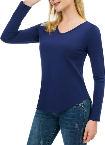 Vista 6 de Camisetas básicas de manga larga con cuello en V para mujer