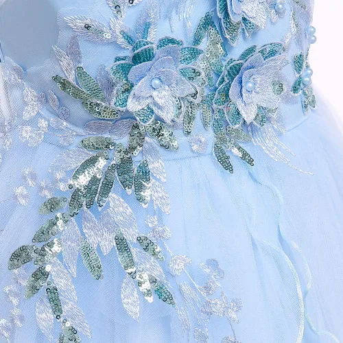 Vista 5 de Vestido formal para niña de flores, vestido formal para fiesta de cumpleaños, boda, bordado floral, vestidos de satén de tul para niños de 2 a 12