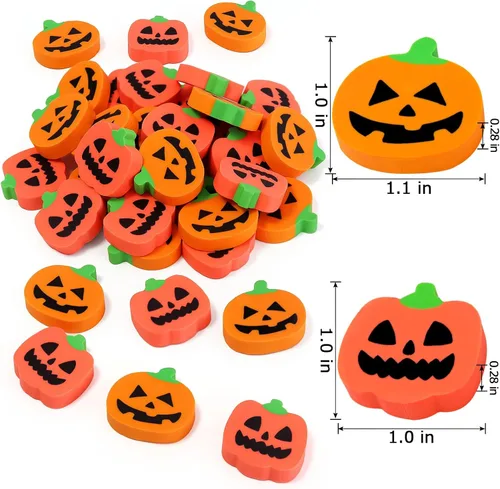 Vista 2 de 48 borradores de calabaza de Halloween para niños, lindos borradores novedosos, borradores de lápiz, recompensas de tareas, estudiantes, premios