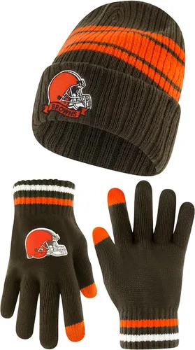 Vista 11 de Ultra Game Gorro de punto de invierno para jóvenes de la NFL, con cálidos guantes de pantalla táctil con rayas