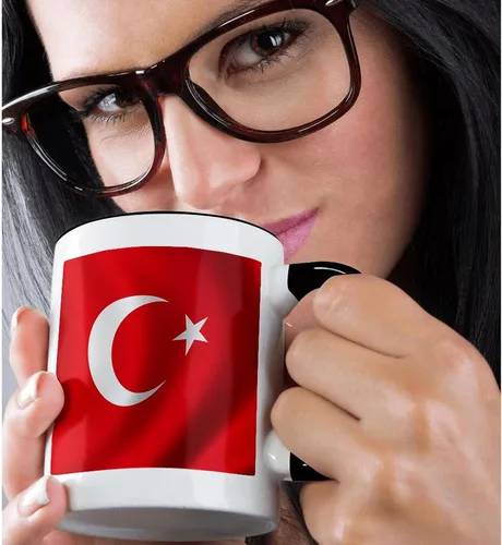 Vista 2 de 3dRose (mug_155075_4) Bandera de la bandera de Turquía país nacional turco ondeando media luna - Taza negra de dos tonos, 11 oz
