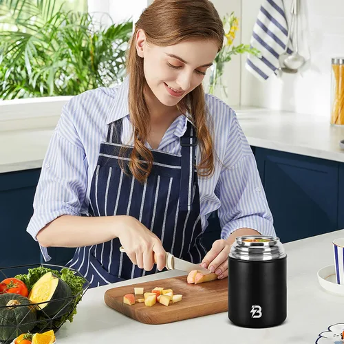Vista 7 de Termo para comida caliente, frasco térmico para sopa de almuerzo de 29 onzas, recipiente aislado de boca ancha para comida caliente con cuchara