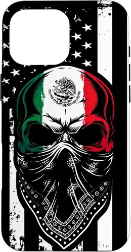 Vista 19 de Funda vintage para iPhone 17 con diseño de calavera mexicana de Estados Unidos y bandera mexicana del 4 de julio